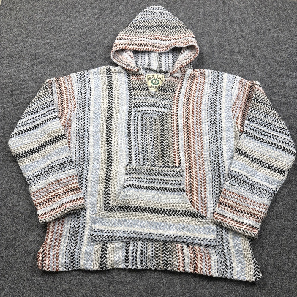 Earth Ragz Hoodie Men Medium Multicolored Baja Hooded Pullover Southwestern Surf